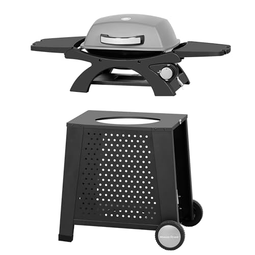 MASTER COOK Liquid Propane Grill BBQ Propane 2 in 1 Portable Tabletop Gas Grill Camping Barbecue Outdoor Cooking Grill with Cart, Black 18.7 x 14-inch 11,500 BTU