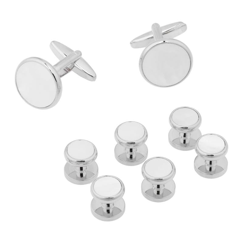 Mother Pearl Silver Tuxedo Cufflinks Set For Men-image-0