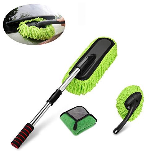 X XINDELL Car Duster Brushes Set Effortlessly Removes Dust, Pollen, Dirt from Exterior & Interior for Easier Washing, Waxing, Daily Maintenance, Lint Free-No-Scratch Dusting Remove Tool(Green)