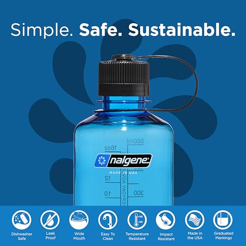 Image of Nalgene Sustain Tritan BPA-Free Water Bottle Made with Material Derived from 50% Plastic Waste (Using ISCC Certified Mass Balance), 16 OZ, Narrow Mouth, Slate Blue (Pack of 6)