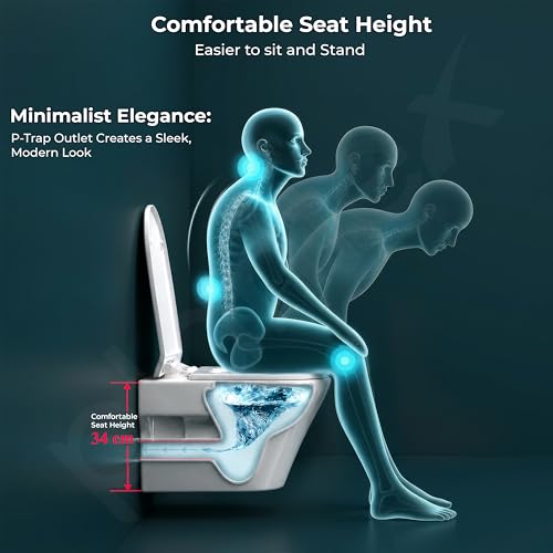 Image of Plantex Commode for Toilet /Ceramic Western Toilet /Square Wall Hung Commode with Soft Closing Toilet Seat - P Trap Outlet - (White)