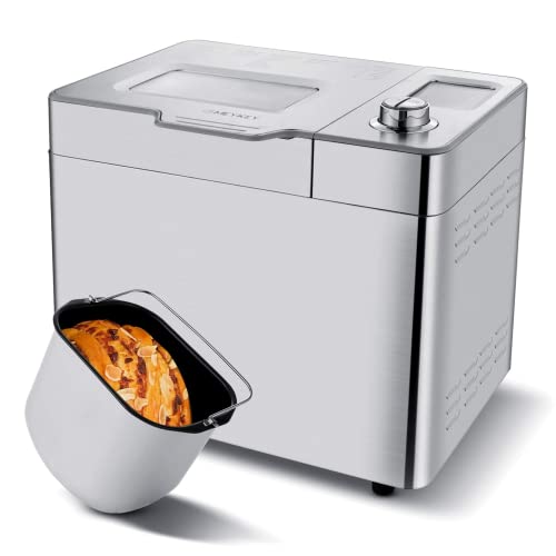 Nictemaw Panificadora automática de 550 W, 25 programas de horneado, 3 tamaños de pan, 3 colores de horneado, 13 horas de temporizador automático plata, 5452