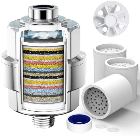 20-Stage Shower Filter-Shower Head Filter for Hard Water, with 3 Replaceable Filter Cartridges, High Output Shower Water Filter for Removing Chlorine and Fluoride, Polished Chrome
