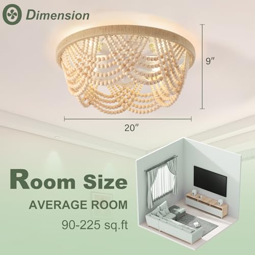 Image of Ceiling Fans with Lights and Remote - Bulbs Included, Caged Fandelier with Handcrafted Beaded Decor 19 Inches Reversible Flush Mount Installation Ceiling Fan, Wood