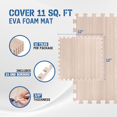 Image of Yes4All EVA Interlocking Mats, Puzzle Floor Tiles, Foam Floor Padding with Border for Furniture, Home Space, Living Room, Garage 11,22,32 SQFT