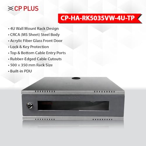Image of CP PLUS 4U CCTV /DVR /NVR Racks /Cabinet Box /Network Rack /Server Rack /CCTV Camera Box (500x350) with Acrylic Glass Door & PDU - Heavy-Duty CRCA Steel Network Cabinet - CP-HA-RK5035VW-4U-TP
