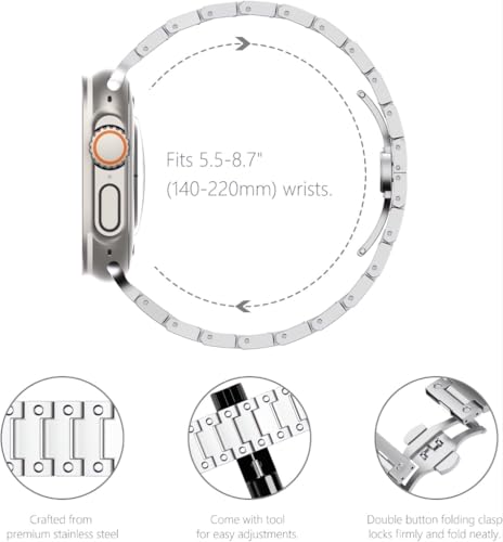 Image of 49mm 45mm 44mm 42mm Compatible Apple Watch Strap, Stainless Steel Link Metal Band for iWatch Ultra | Ultra 2 | Series 9 | 8 | 7 | 6 | 5 | 4 | 3 | 2 | 1 | SE & SE2
