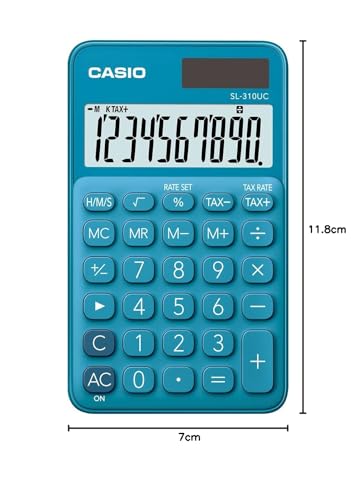 CASIO Taschenrechner SL-310UC, 10-stellig, Trendfarben, Steuerberechnung, Tausenderunterteilung, Solar-/Batteriebetrieb, 0.8 x 7 x 11.8 cm