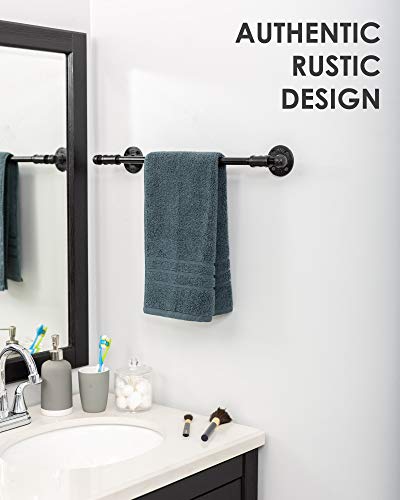 Industrial Pipe Towel Bar Fixture Set By Pipe Decor | Wall Mounted Diy Style, Heavy Duty Rustic Iron, Black Electroplated Rust Free Finish With Mounting Hardware For Kitchen Or Bath Hanging, 18 Inches #TOP3