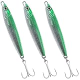 Dr.Fish Fishing Jigs Jigging Spoon Saltwater Fishing Lure Casting Metal Spoon Surf Fishing Mackerel Striper Lures Stinger Bluefish Vertical Diamond Jig Green 1oz