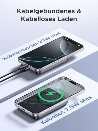 UGREEN Zapix Wireless Powerbank 10000mAh Magnetische Power Bank mit USB-C 20W, kabellose Externe powerbank MagSafe kompatibel mit iPhone 17 Pro Max/17 Pro/16/15 Pro Max/Pro/14/13/12(Schwarz) 2