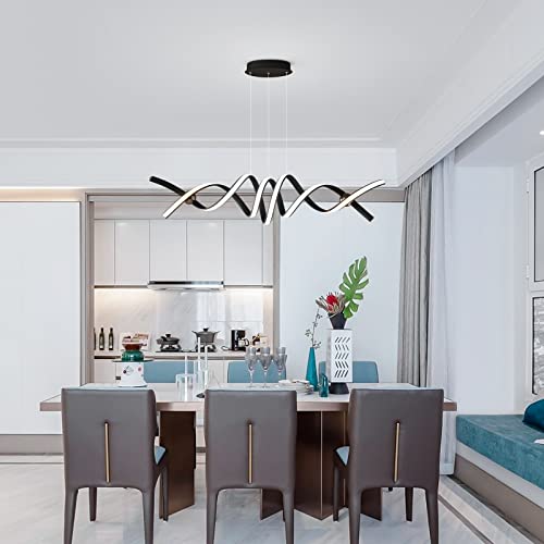 Qcyuui Modern Led Chandeliers Dimmable Pendant Lights With Remote Adjustable Height 60W Aluminium Contemporary Pendant Light Fixtures For Dining Room Kitchen Office,2-Lights,39.4 Inches,Matte Black #TOP1