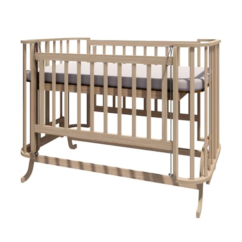 Bebek On For Mabela Wooden Baby Bassinet with Canopy, Natural Beech Cradle with Rocking & Locking Function, Includes 100% Cotton Bedding Set, 60x120 cm Mattress, Pillow, Bumper, Mosquito Net,