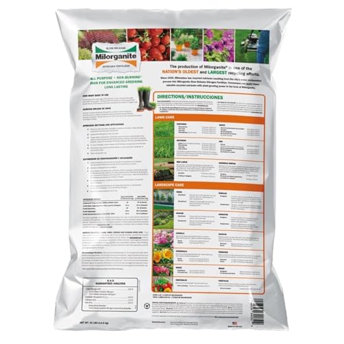 Milorganite All-Purpose Eco-Friendly Slow-Release Nitrogen 6-4-0 Fertilizer, 32 Pound Bag - for Lawns, Flowers, and Gardens