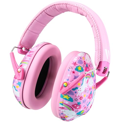 Vanderfields Orejeras de protección auditiva prémium Reducción de sonido de amplio espectro 34,4 ​dB a 2 ​KHz Cancelación de ruido - Auriculares para niños de 3 a 12 años - Unicornio de ensueño