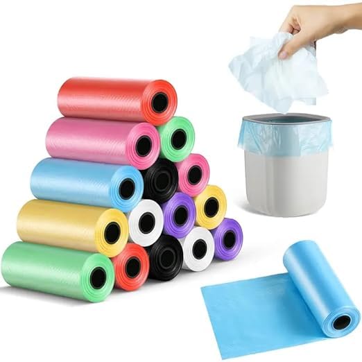 Silverflix small garbage bag for Car & Mini Dustbin –120 Pcs Multicolor Disposable Trash Bags, 22x30 cm Leakproof, Odor-Resistant, home, office, car, etc,..(8 Roll)-image-1