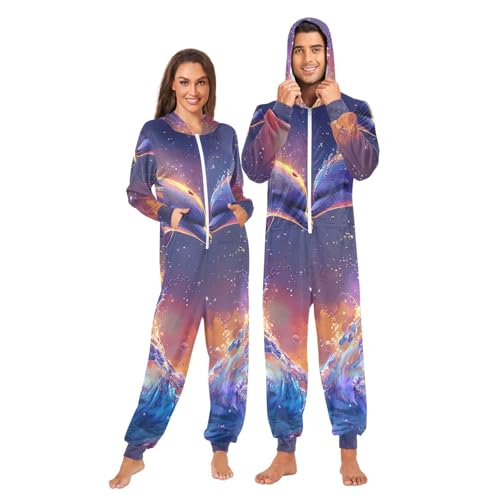 Mameluco con capucha pijama navideño de felpa invierno con estampado de delfines 3