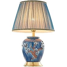 Lamp for Desk Blue Table Lamps Ceramic Bedside Table Lamps with Fabric Lampshade Concise Nightstand Table Lamps for Home Office Cafe Study Lamp, 22" H Desk Light Desk Lamps for Home Office