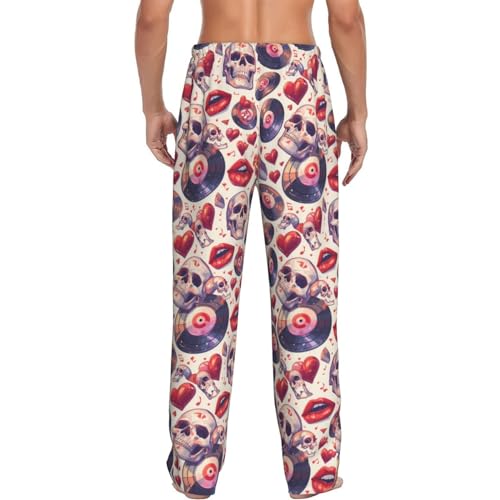 Mens Pajama Pants Bottoms With Pockets- Record Rock Skull Lips Soft Mens Pj Pants, Comfy Men Lounge Pants 5