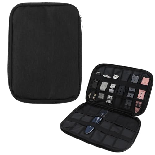Classicseali Watch Band Case, Waterproof Watch Band Organizer, Portable Watches Bands Storage, for Watches Bands and Accessories,Cable,Earphones,SD Card, Ropes,Black