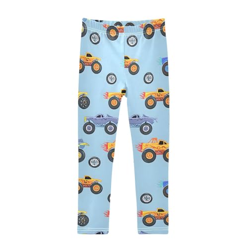 ALAZA Girls' Leggings Children's Yoga Pants Skinny Printed Dance Blue Truck Cute Comfortable 4T