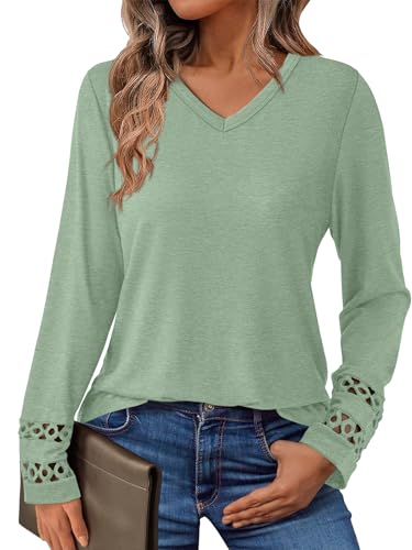 GKBK Women’s Long Sleeve V Neck Tunic Top Casual Dressy Blouse Business Loose Fit Trendy 2025 Fall Outfits Light Green XXL