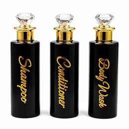 uMadeUs Shampoo and Conditioner Dispenser - Essentials Toiletry Bottles - Shower Refillable Shampoo and Body Wash Soap Pump Bottle – 3X 8oz Personal Gym Bag Size Containers - Black Diamond Round