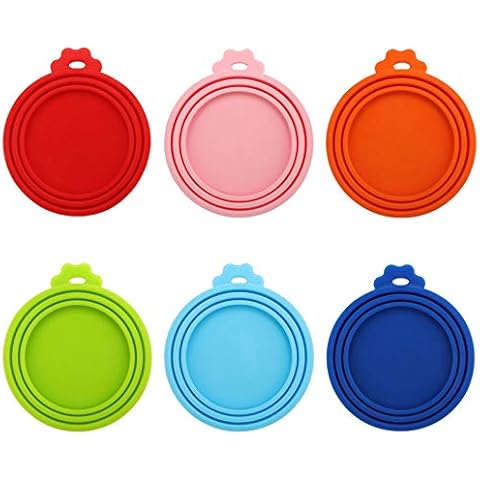 Huayue 6 Pack Pet Can Covers, Pet Food Tin Lids Universal Silicone Cat Dog Food Can Lids, One Size Fit 3 Standard Size, 6 Colors Cover