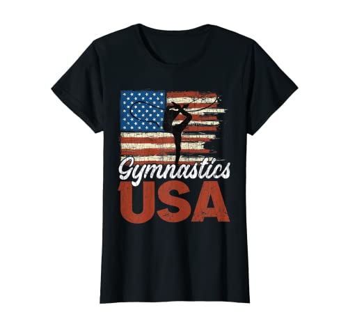 Gimnasia Bandera de Estados Unidos Divertida Gimnasta Gráfico de gimnasia Camiseta
