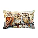 WENIANRU Ink Painting Watercolor Brown Owl Birds Summer Fall Home Sofa Chair Bed Decoration Lumbar Pillowcase Cotton Linen Decorative Throw Pillow Cover Case Rectangular 12 x 20 Inches