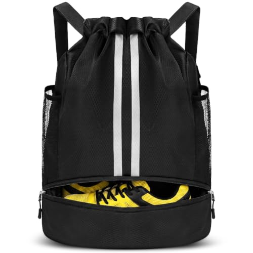 DiULi Mochila Gimnasio Hombre, Mochila Deporte Cuerdas Impermeable, Negro