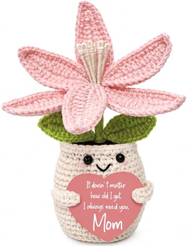 Mother's Day,Birthday Gifts for Mom, Handmade Pink Lily Crochet, Unique Gifts for Mama Mother-in-Law Grandma Wife, Happy