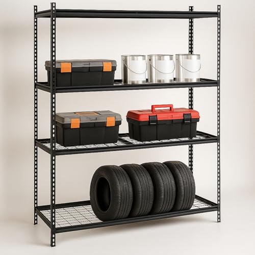 SPRINGOS Regal Metall 180x150x54cm 1600kg Tragkraft 4 Böden Schwerlastregal Lagerregal Garage Keller Werkstatt Höhe verstellbar Anti-Kratz Füße Schwarz