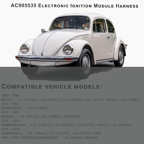 Image of AC905535 Electronic Ignition Module Harness Waterproof Compatible with 1954-1981 VW Beetle Super Beetle Karmann Ghia Campmobile Fastback Squareback 009 1.1L 1.2L 1.3L 1.5L 1.6L 1.7L 1.8L