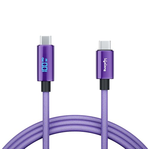 Lifelong Electronics 100W PD USB Type C to Type C Fast Charging Cable with Digital Power Indicator | High Speed Data Cable | Braided, Tangle Free | iPhone 16/15/14, Android, Laptop, Tablet etc | 1.25M