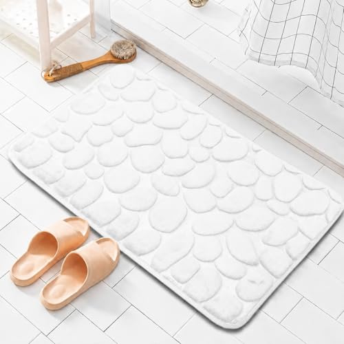 Image of HomeCloud Memory Foam Bath Mat, Cobblestone Bathroom Rectangular Rugs Floor Mats Super Water Absorbent Bath Mats for Bathroom /Machine Washable Bath Rugs (Stone White, 40x60cm)