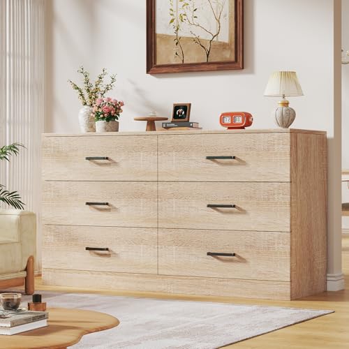 LIMGLIM 6 Drawer Dresser for Bedroom, Wooden Chest of Drawers