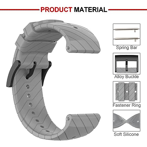 SeaFicco 24MM Silicone Watch Strap Compatible for Suunto 9 /Suunto 9 Baro/Suunto 7 /Suunto D5 /Suunto Spartan Sport Wrist HR Replacement Watchband Sports Fitness Watch Band (Gray) - Image 4