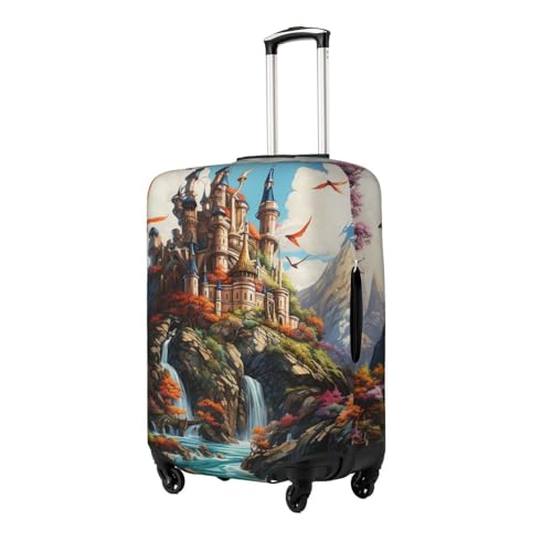 Dragon and Castle Medieval Vintage Elastic Travel Luggage Cover Travel Suitcase Cover for Trunk Case 19''-32'' Luggage Protective Cover2