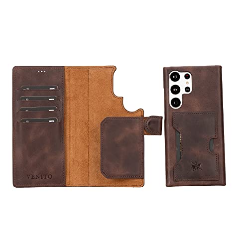 Venito Florence Leather Wallet Phone Case Compatible With Samsung Galaxy S23 Ultra (6.8 Inches) Case - Extra Secure With Rfid Blocking - Detachable Phone Wallet (Coffee Brown) #TOP27
