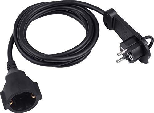 Meister Protección De Contacto De Garantía - Extraplano Macho - 2 M Cable - Negro - Cable Alargador Con Protección Infantil/Schuko De Extensión Con Enchufe Plano/Cable De Alimentación Cover