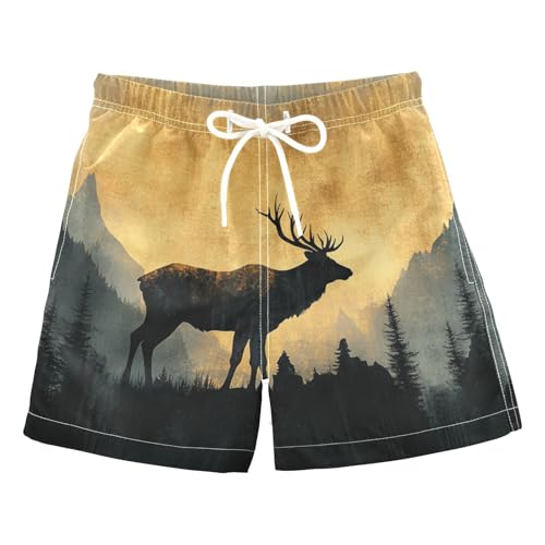 Aflyko Boys Board Shorts Forest Elk Fashion Youth Swim Shorts, Relaxed Fit for Beach Holidays and Pool Parties, X-Large Multicolor