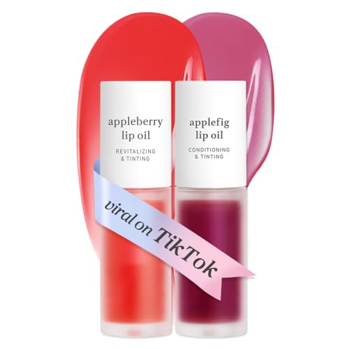 Image of NOONI Korean Lip Oil Set - Appleberry & Applefig | Long-Lasting, Moisturizing, Plumping, Revitalizing for Dry Lips, Waterproof, No Peel Off, Stocking Stuffers, lip plumper 0.12 FL Oz x 2ea