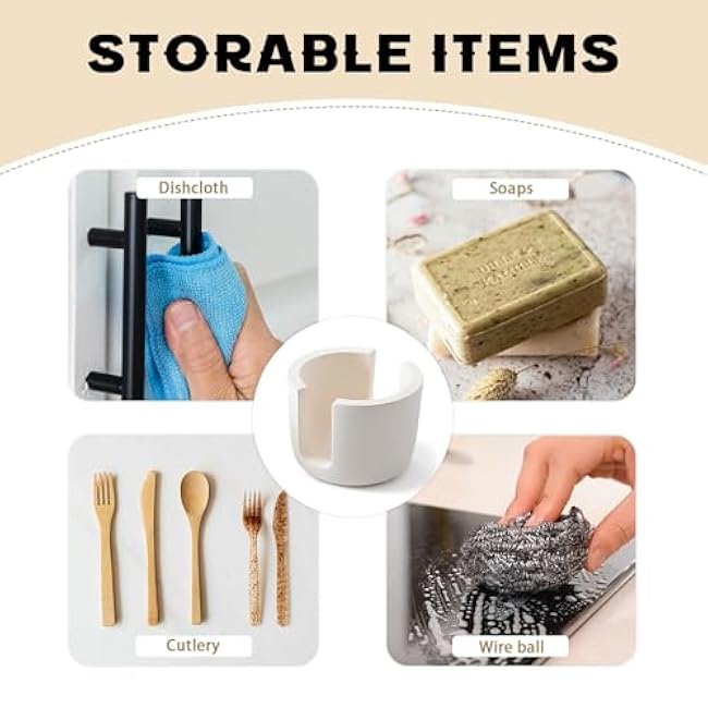 Diatomite Sponge Holder for Kitchen Sink, 2.75 x 2.36 Quick Dry Stone Sponge Holder, Water Absorbing Diatomaceous Earth Sponge Caddy Cup Organizer for Counter (2 Pack)