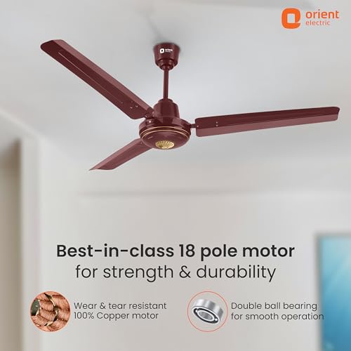 Image of Orient Electric 1400 mm Summercool| PSPO technology for powerful airflow| 18-pole motor| Ornamental bottom design| Anti-rust Aluminium blades| 5-year warranty| Brown, pack of 1