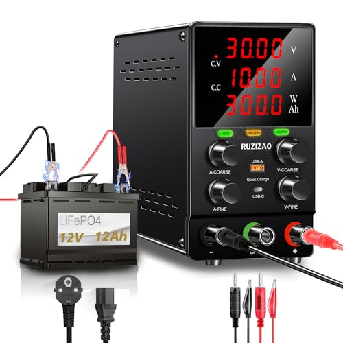 RUZIZAO Alimentation Laboratoire 30V 10A DC Bloc d'alimentation Chargement de la Batterie Réglable...