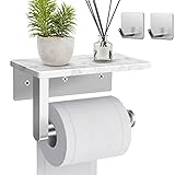 Hronta Toilet Paper Holder with Marble Shelf, SUS304 Stainless Steel Wall Mounted Toilet Paper Holde