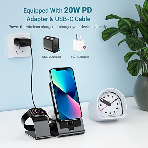 3 In 1 Wireless Charging Station For Apple Multiple Devices,Magnetic Aluminum Alloy Magsafe Charger,For Apple Watch 8/7/Se/6/5/4/3/2, Iphone14/13/12/11/Pro/Xs/Xr/8,Airpods Pro/3/2（With 20W Pd Adapter） #TOP3