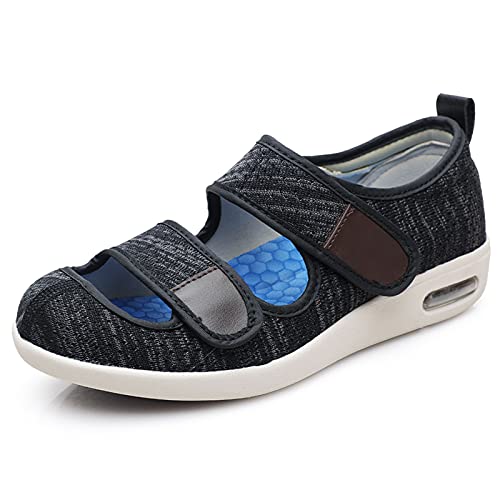 Wygwlg Diabetes Widened Shoes for The Elderly, Adjustable Edema Comfy Sandal, for Support Elderly Swollen Feet (Color : Black Gray, Size : 10)