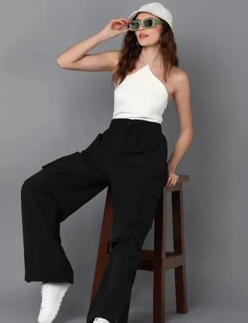 Image of Contrast Print High-Rise Cargo Trousers | Trendy and Comfortable Pants for Everyday Style
